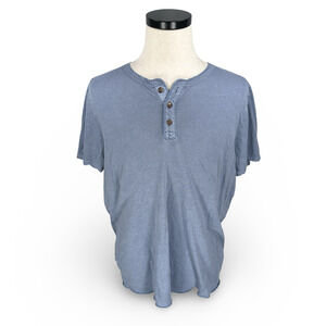 Marine Layer Henley T-Shirt Mens Large Blue Hemp Cotton Short Sleeve Button
